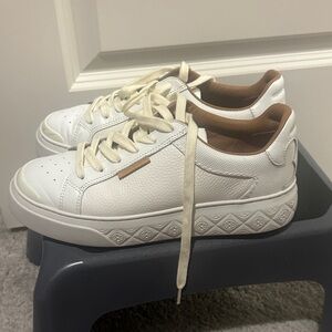 Tory Burch White Leather Sneakers with Tan Accents